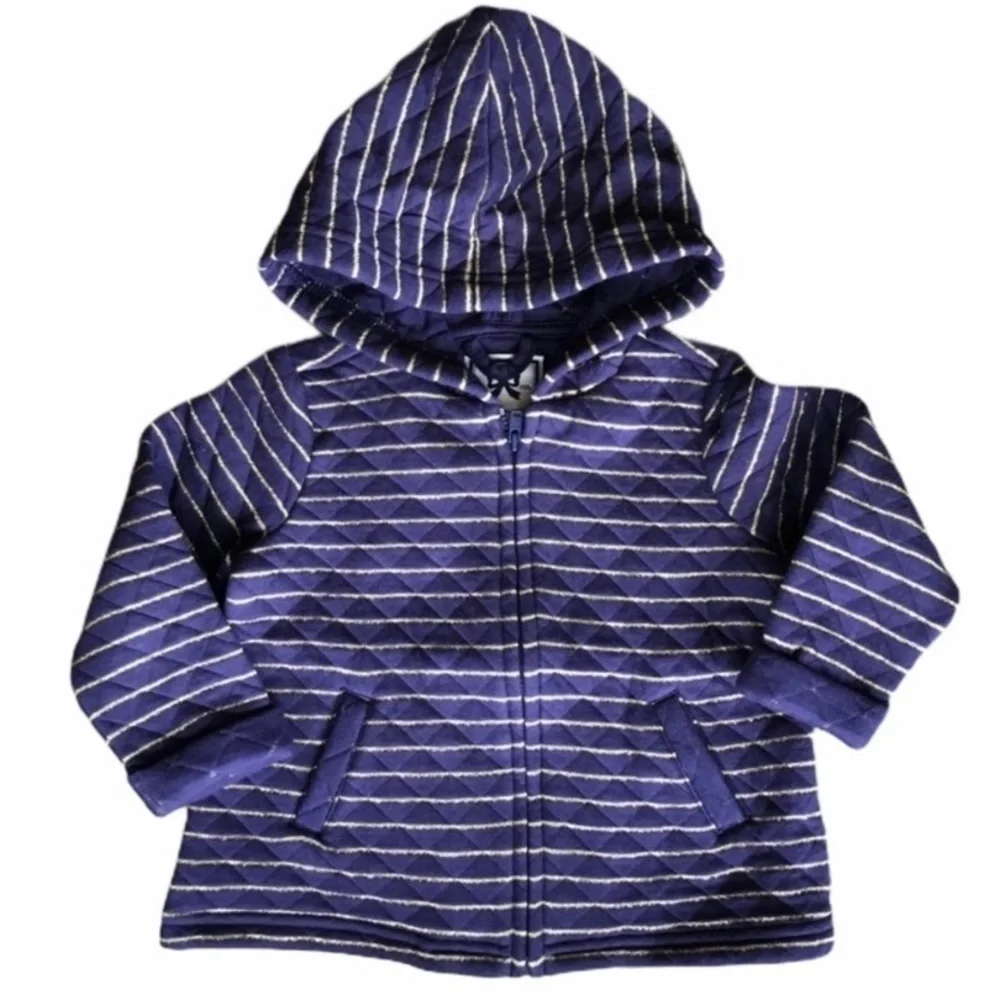 Gymboree navy and gold striped quilted knit hooded jacket